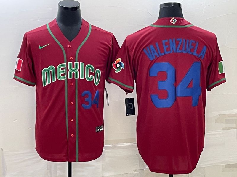Men 2023 World Cub Mexico 34 Valenzuela Red Nike MLB Jersey15